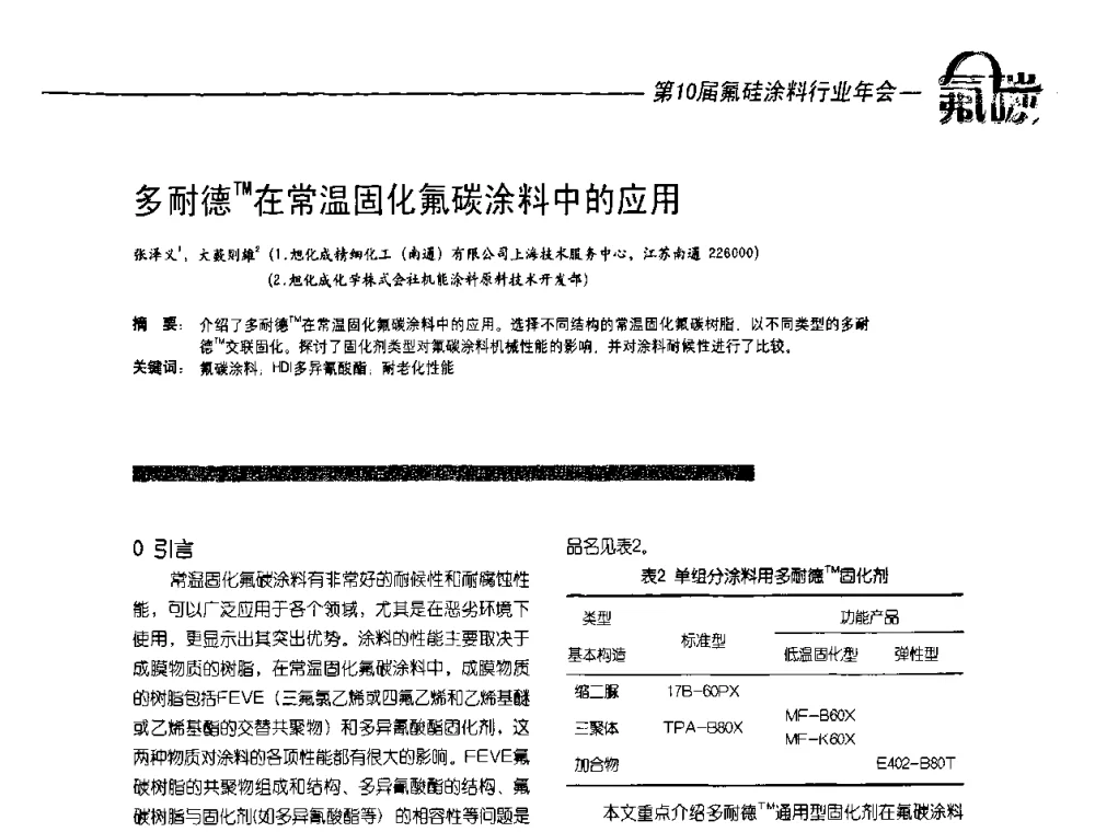 多耐德TM在常温固化氟碳涂料中的应用 - 第10届氟硅涂料行业年会