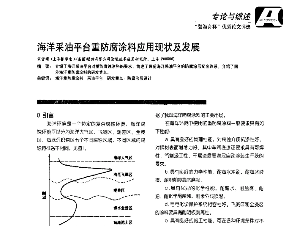 海洋采油平台重防腐涂料应用现状及发展 - 2010防腐蚀涂料年会暨第27次全国涂料工业信息中心年会