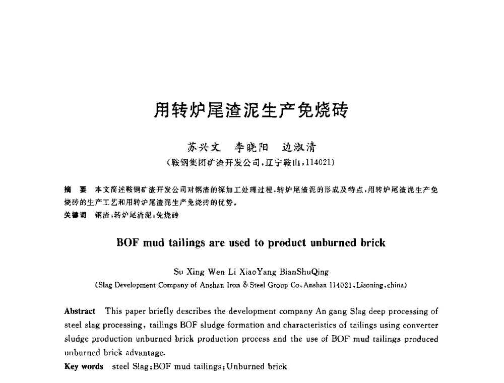 用转炉尾渣泥生产免烧砖 - 2010年全国能源环保生产技术会议