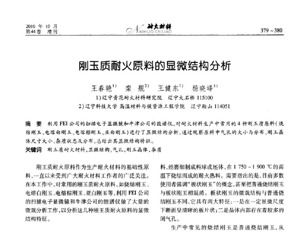 刚玉质耐火原料的显微结构分析 - 第十二届全国耐火材料青年学术报告会