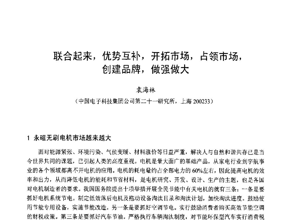 联合起来_优势互补_开拓市场_占领市场_创建品牌_做强做大 - 第十三届中国小电机技术研讨会