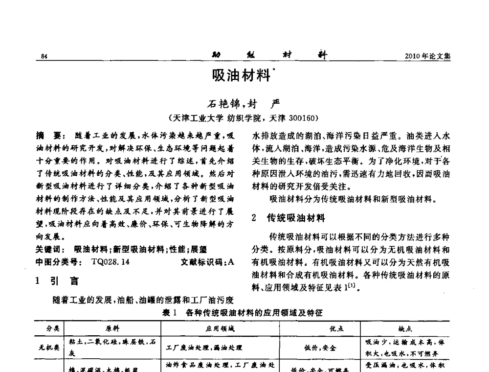 吸油材料 - 第七届中国功能材料及其应用学术会议