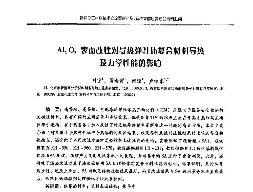 Al2O3表面改性对导热弹性体复合材料导热及力学性能的影响 - 特种化工材料技术交流暨新产品、新成果信息发布会