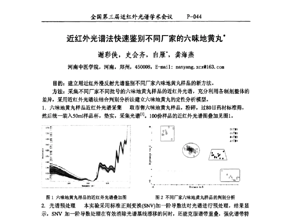 近红外光谱法快速鉴别不同厂家的六味地黄丸 - 全国第三届近红外光谱学术会议