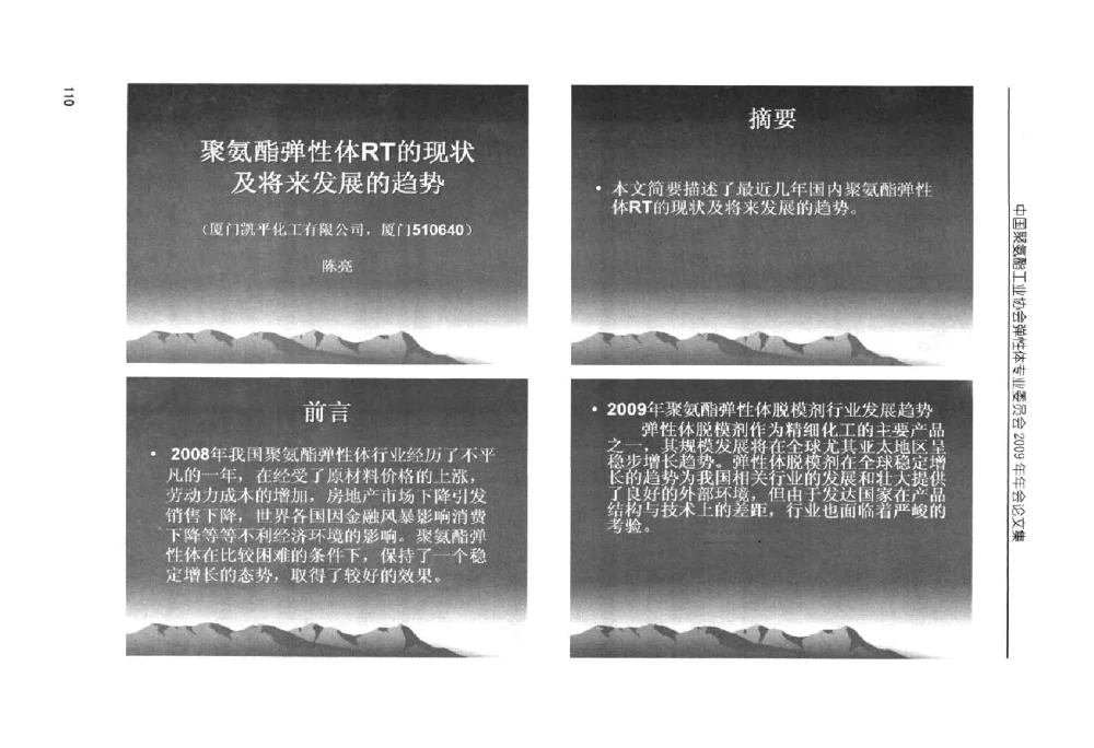聚氨酯弹性体RT的现状及将来发展的趋势 - 中国聚氨酯工业协会弹性体专业委员会2009年年会