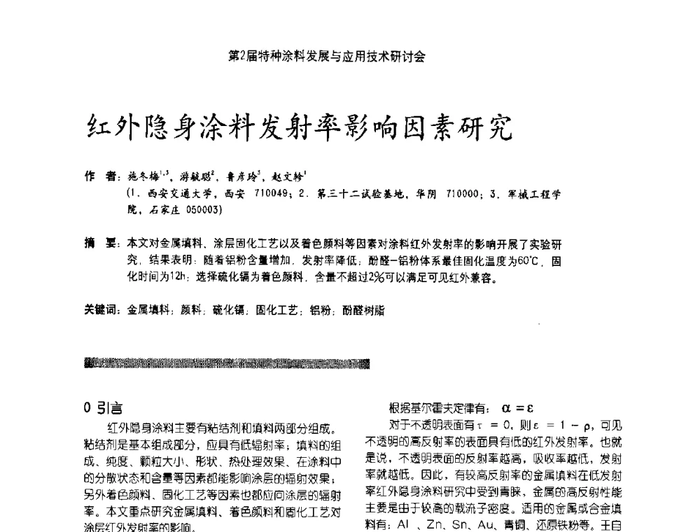 红外隐身涂料发射率影响因素研究 - 第2届特种涂料发展与应用技术研讨会