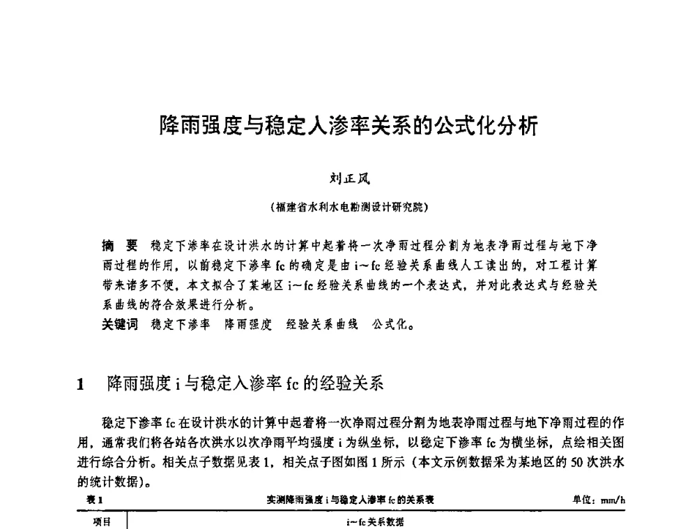 降雨强度与稳定入渗率关系的公式化分析 - 华东七省(市)水利学会协作组第二十三次学术研讨会
