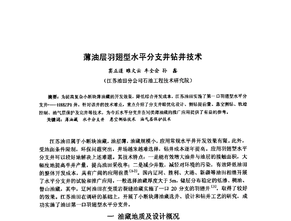 薄油层羽翅型水平分支井钻井技术 - 第十届石油钻井院所长会议