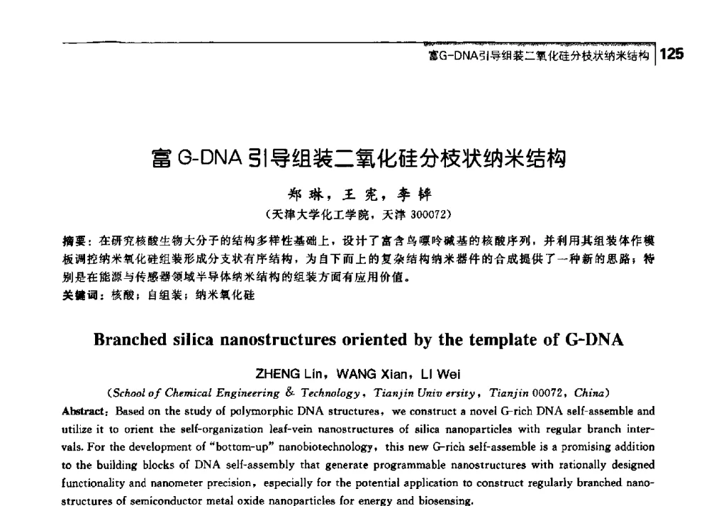 富G-DNA引导组装二氧化硅分枝状纳米结构 - 中国工程院化工、冶金与材料工学部第七届学术会议