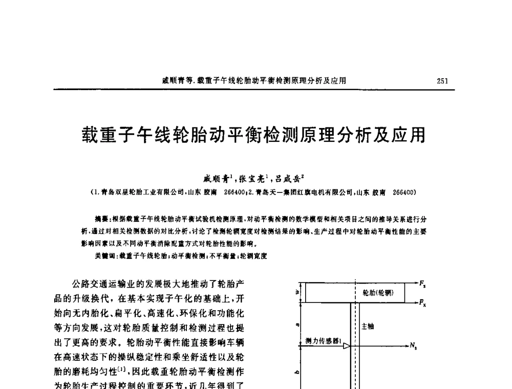 载重子午线轮胎动平衡检测原理分析及应用 - “中国化工风神杯”第16届中国轮胎技术研讨会