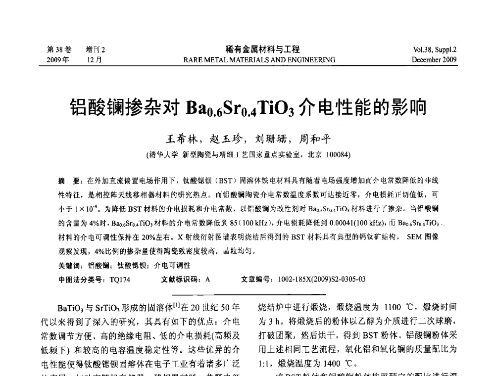 铝酸镧掺杂对Ba0.6Sr0.4TiO3介电性能的影响 - 第十五届全国高技术陶瓷学术年会