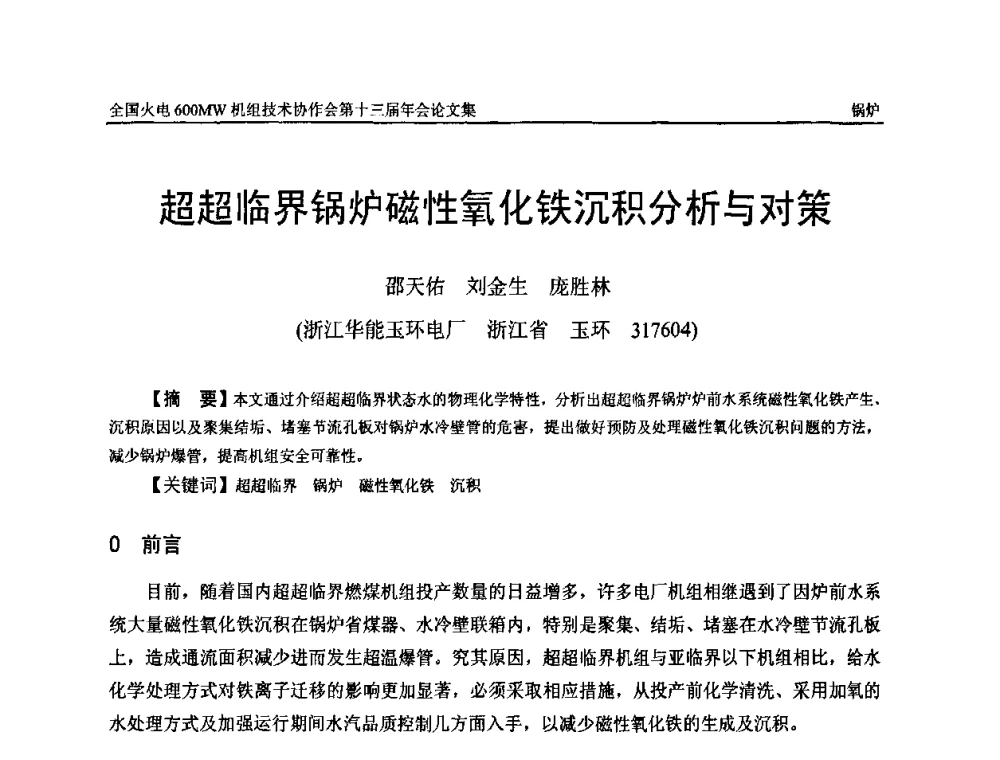 超超临界锅炉磁性氧化铁沉积分析与对策 - 全国火电大机组(600MW级)竞赛第十三届年会