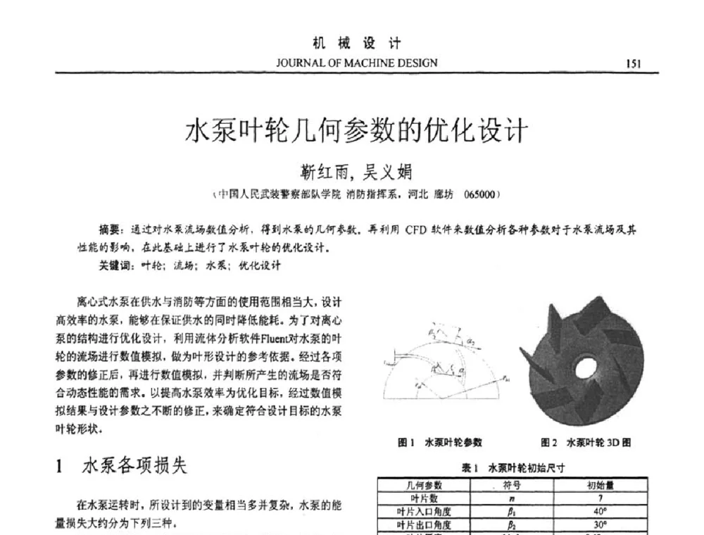 水泵叶轮几何参数的优化设计 - 第十五届全国机械设计年会