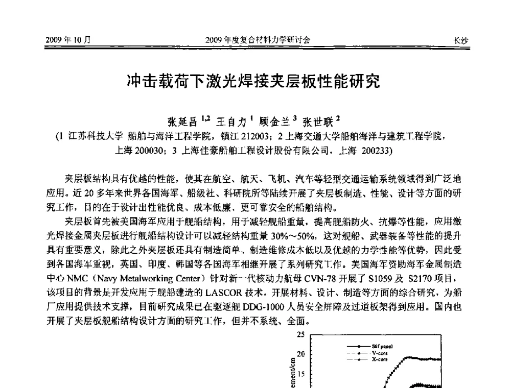 冲击载荷下激光焊接夹层板性能研究 - 2009年度全国复合材料力学研讨会