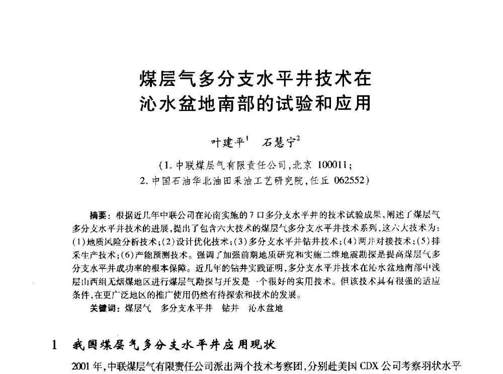 煤层气多分支水平井技术在沁水盆地南部的试验和应用 - 2010年全国煤层气学术研讨会