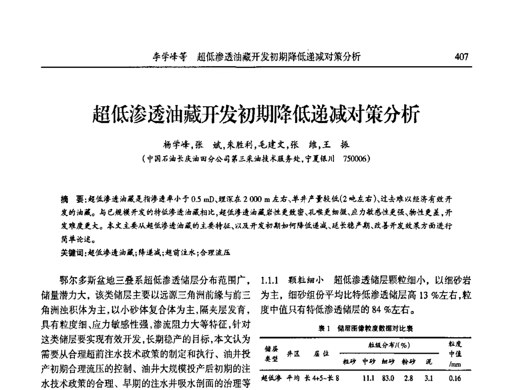 超低渗透油藏开发初期降低递减对策分析 - 第六届宁夏青年科学家论坛