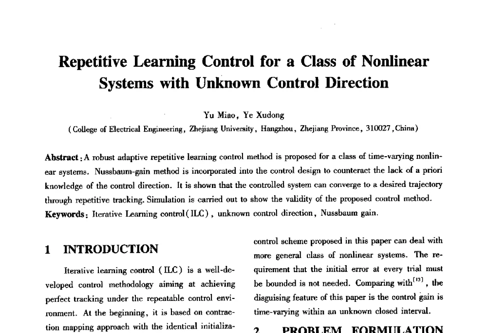 Repetitive Learning Control for a Class of Nonlinear Systems with Unknown Control Direction - 2010第六届全国多智能体系统与控制学术年会
