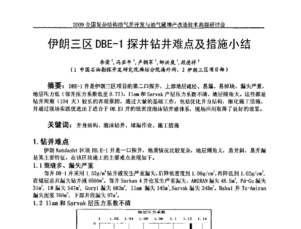 伊朗三区DBE-1探井钻井难点及措施小结 - 2009全国复杂结构油气井开发与油气藏增产改造技术高级研讨会