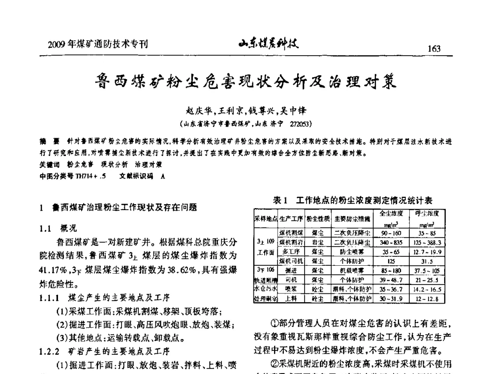 鲁西煤矿粉尘危害现状分析及治理对策 - 山东煤炭学会2009年工作会议暨学术论坛