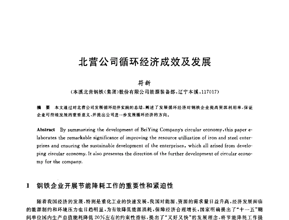 北营公司循环经济成效及发展 - 2010年全国能源环保生产技术会议