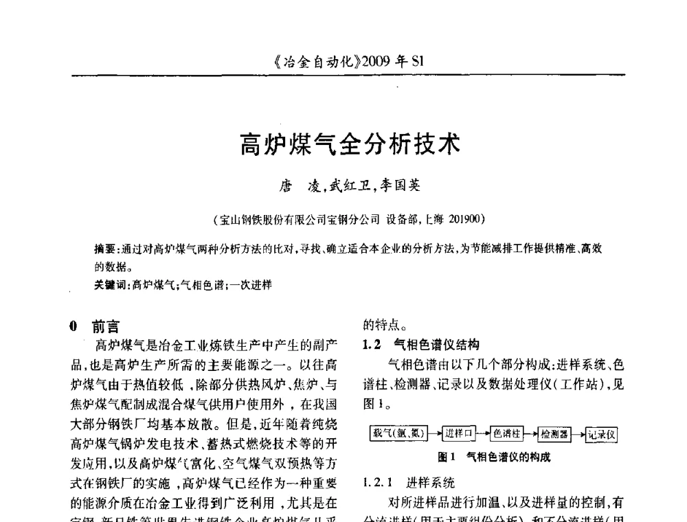 高炉煤气全分析技术 - 全国冶金自动化信息网2009年会