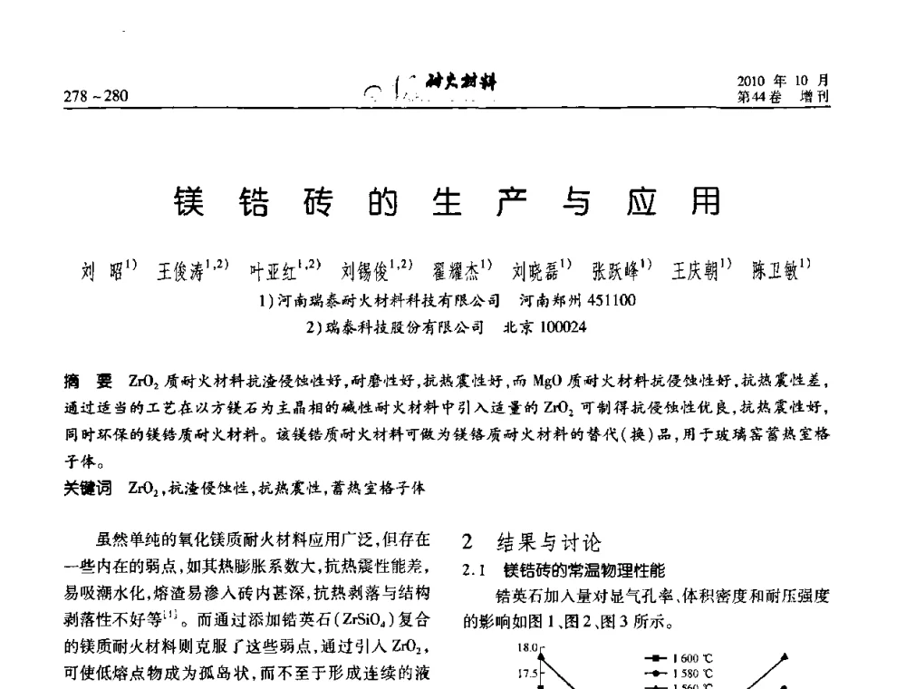 镁锆砖的生产与应用 - 第十二届全国耐火材料青年学术报告会