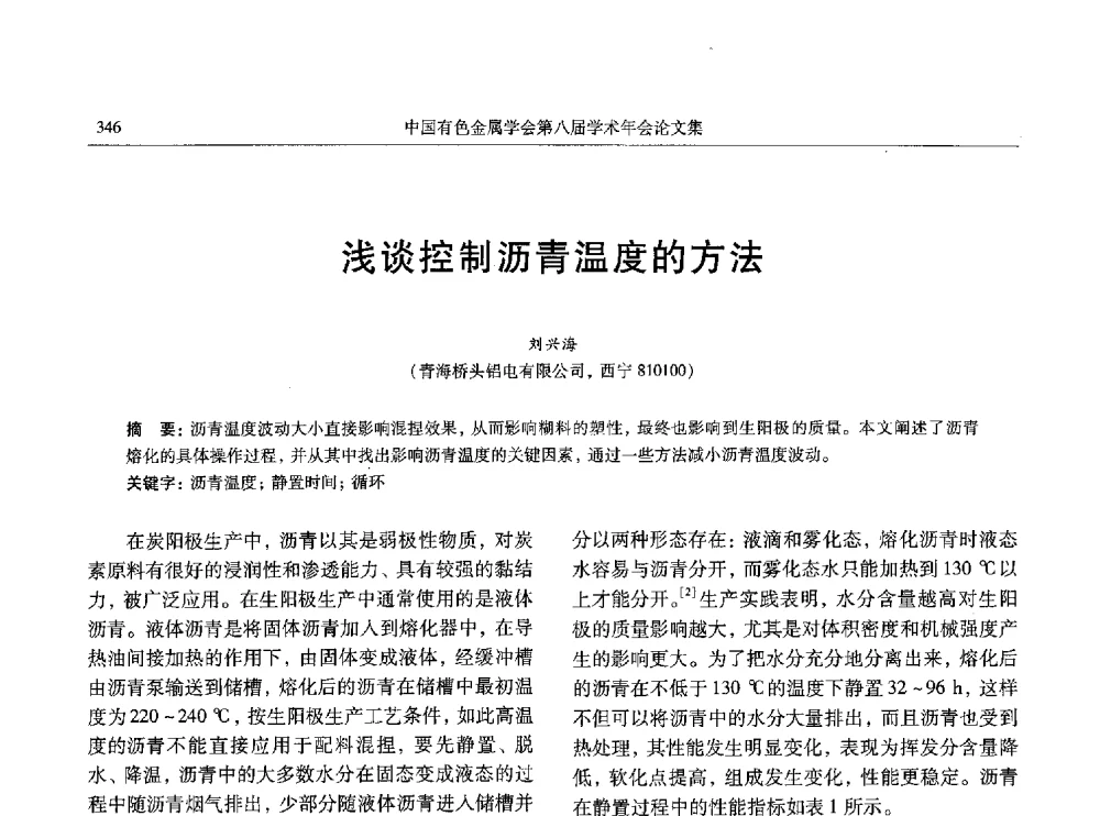 浅谈空制沥青温度的方法 - 中国有色金属学会第八届学术年会