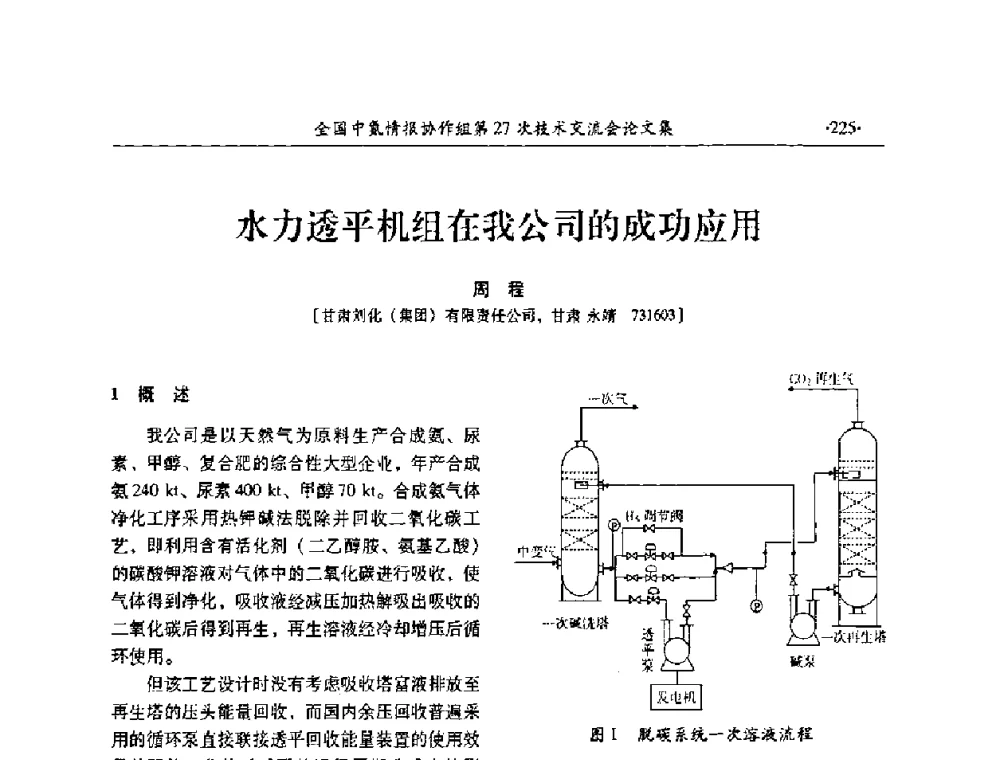 水力透平机组在我公司的成功应用 - 全国中氮情报协作组第27次技术交流会