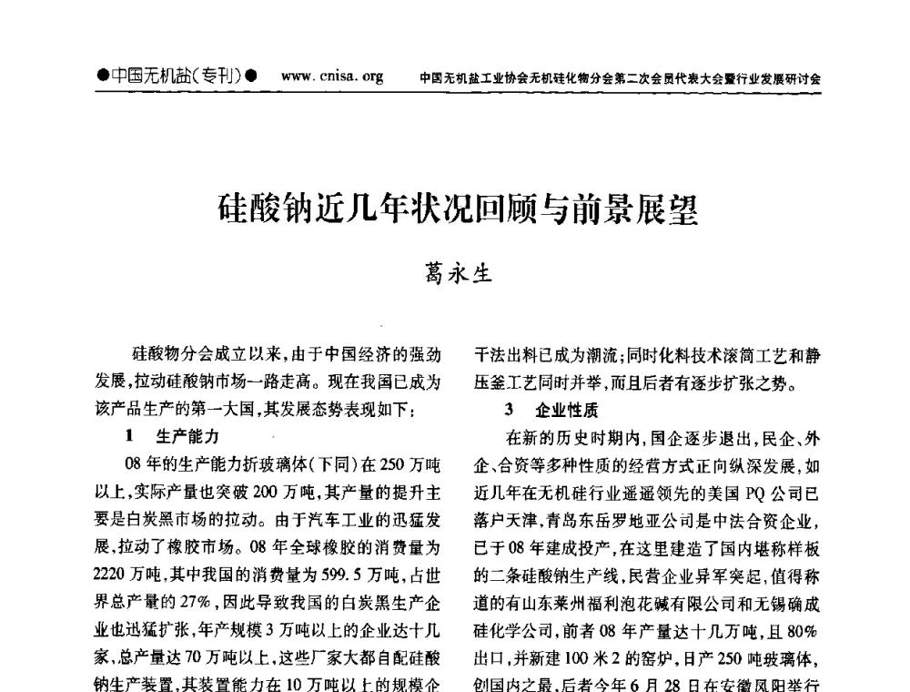 硅酸钠近几年状况回顾与前景展望 - 中国无机盐工业协会无机硅化物分会第二次会员代表大会暨行业发展研讨会