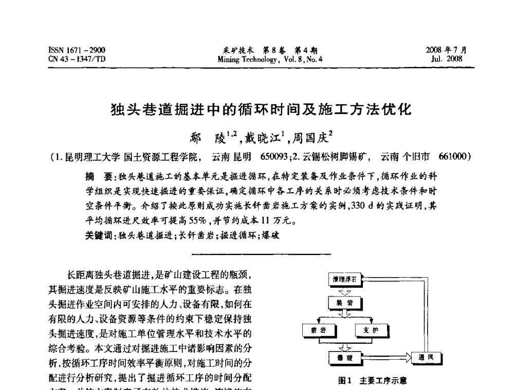独头巷道掘进中的循环时间及施工方法优化 - 2008全国矿山节能减排和谐发展学术年会