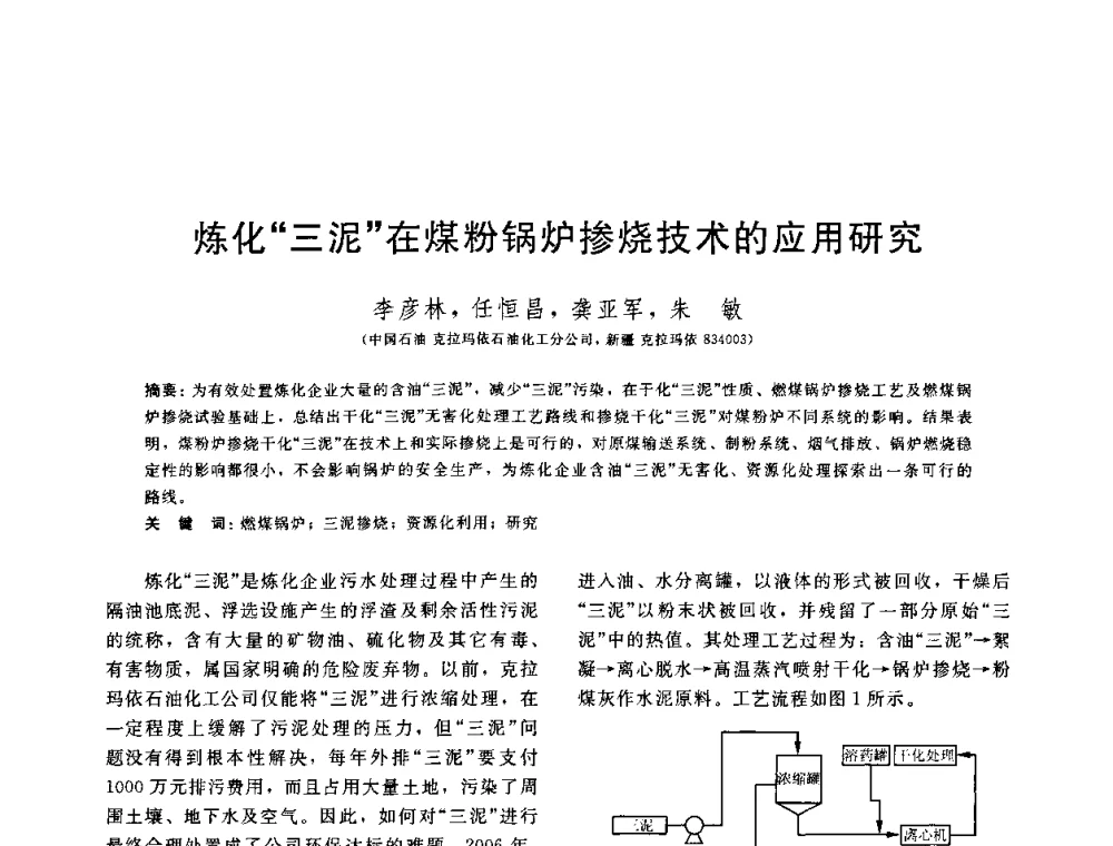 炼化“三泥”在煤粉锅炉掺烧技术的应用研究 - 中国石油学会第六届石油炼制学术年会
