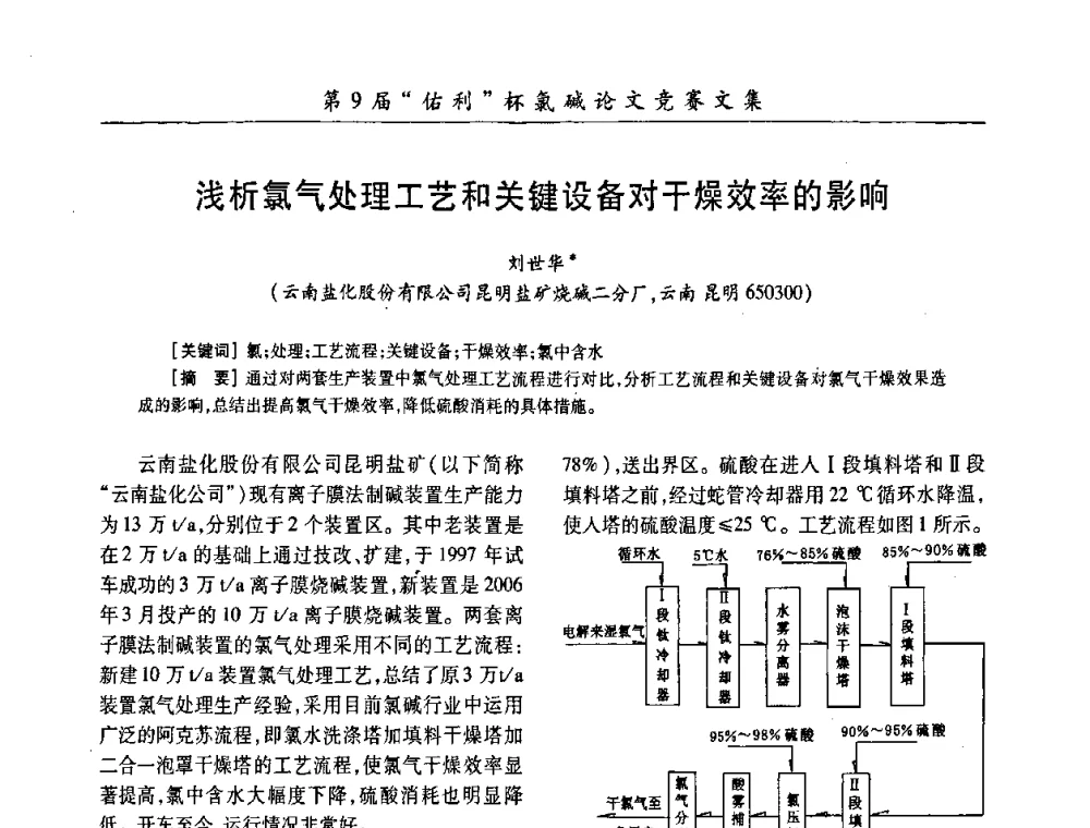 浅析氯气处理工艺和关键设备对干燥效率的影响 - 第26届全国氯碱行业技术年会暨第9届“佑利”杯论文交流会