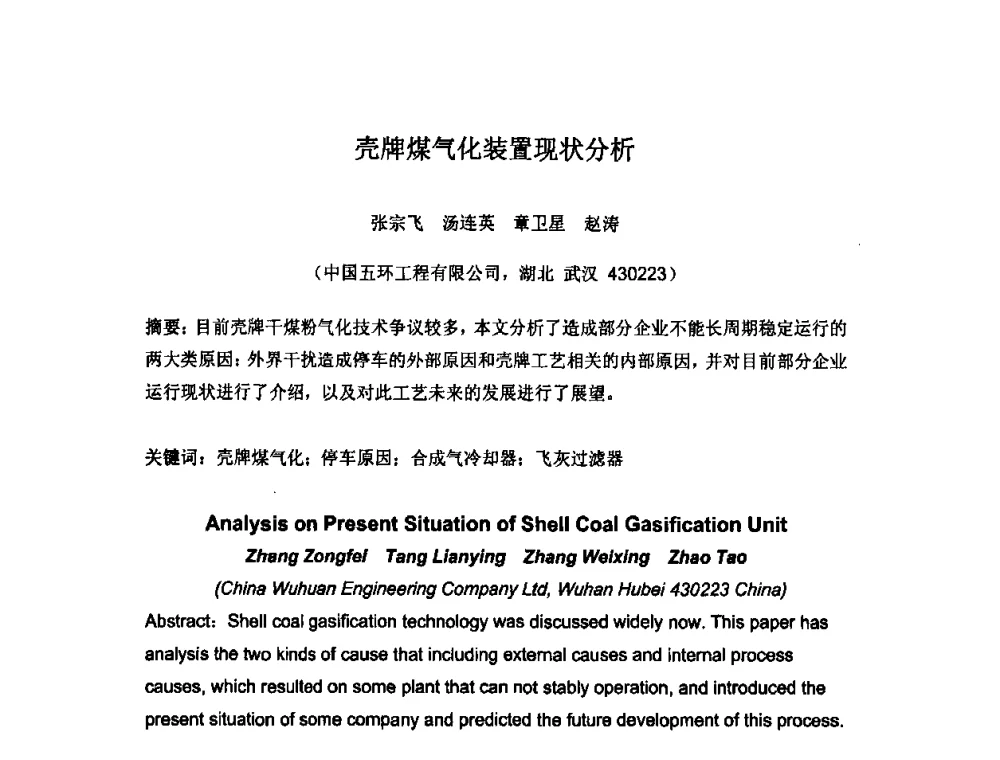 壳牌煤气化装置现状分析 - 2010中国国际煤化工发展论坛