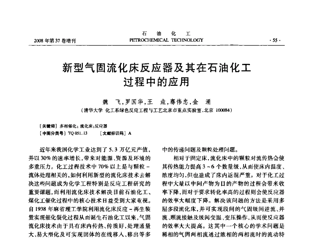新型气固流化床反应器及其在石油化工过程中的应用 - 中国化工学会2008年石油化工学术年会暨北京化工研究院建院50周年学术报告会