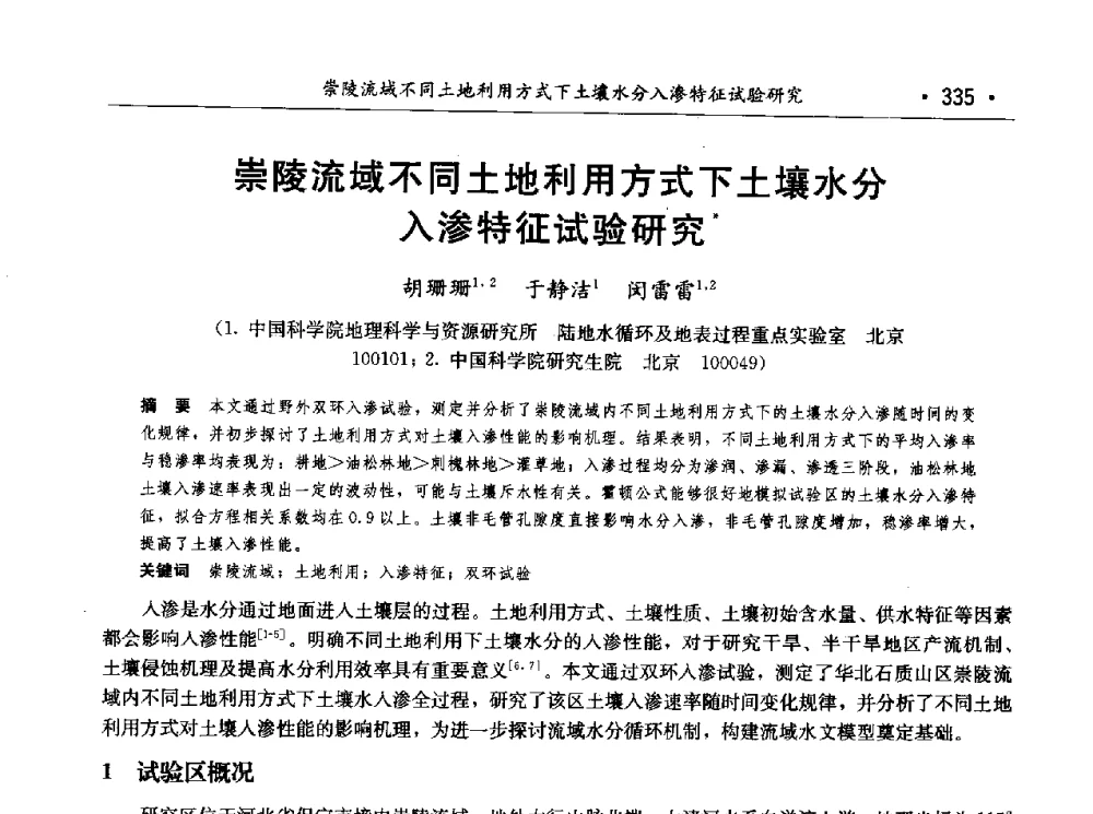 崇陵流域不同土地利用方式下土壤水分入渗特征试验研究 - 第七届中国水论坛