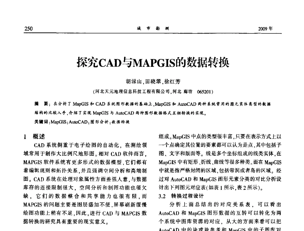 探究CAD与MAPGIS的数据转换 - 中国城市规划协会地下管线专业委员会2009年年会