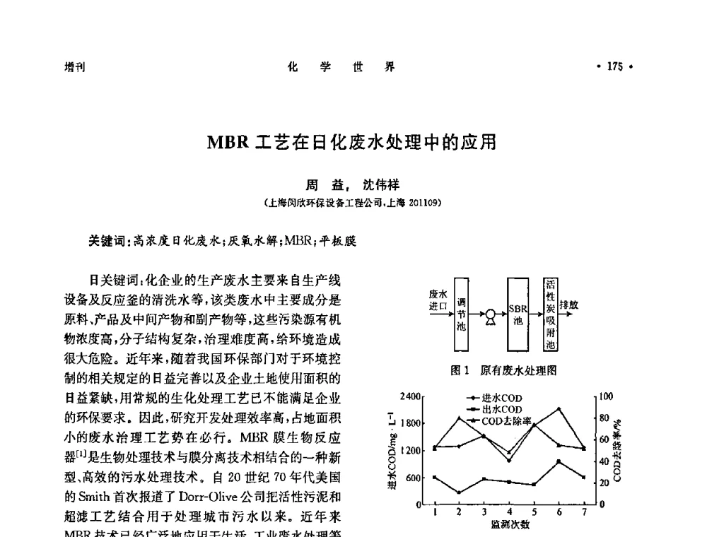 MBR工艺在日化废水处理中的应用 - 上海市化学化工学会2009年度学术年会