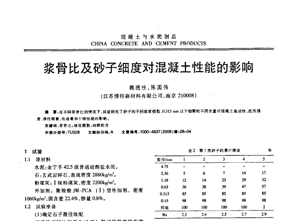 浆骨比及砂子细度对混凝土性能的影响 - 东南10省市混凝土技术交流会暨江苏省第六届混凝土新技术研讨会