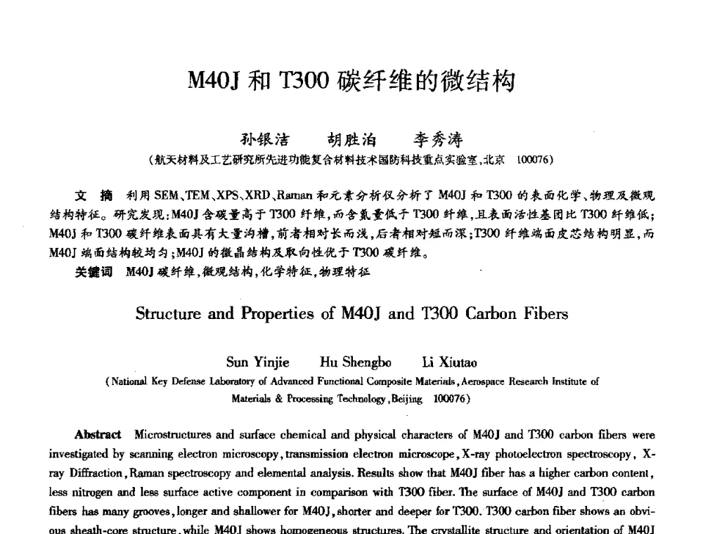M40J和T300碳纤维的微结构 - 第十届全国先进功能复合材料技术学术交流会