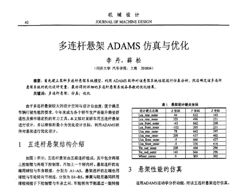 多连杆悬架ADAMS仿真与优化 - 第十五届全国机械设计年会
