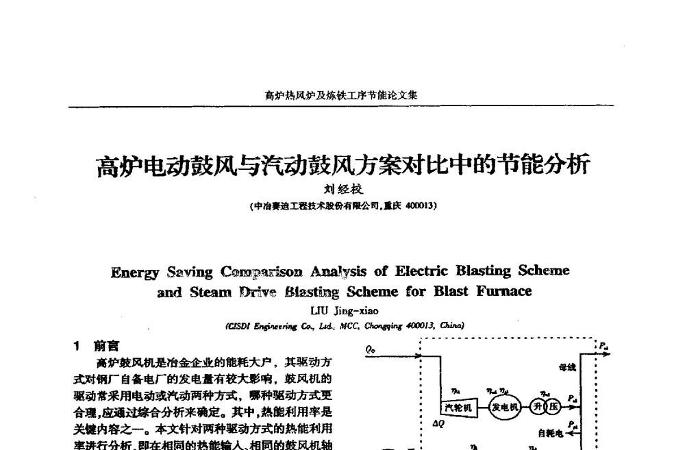 高炉电动鼓风与汽动鼓风方案对比中的节能分析 - 华西冶金论坛第25届(北京)会议暨全国冶金节能减排暨工业炉节能技术研讨会——高炉热风炉及炼铁工序节能减排