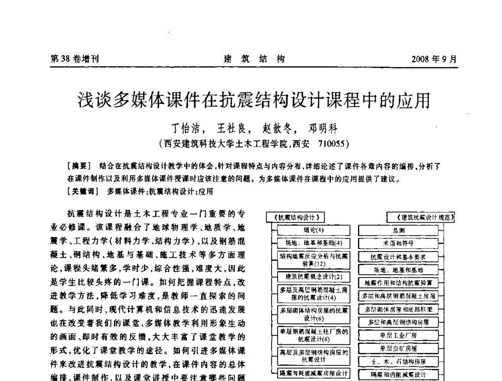 浅谈多媒体课件在抗震结构设计课程中的应用 - 第十届全国混凝土结构教学研讨会