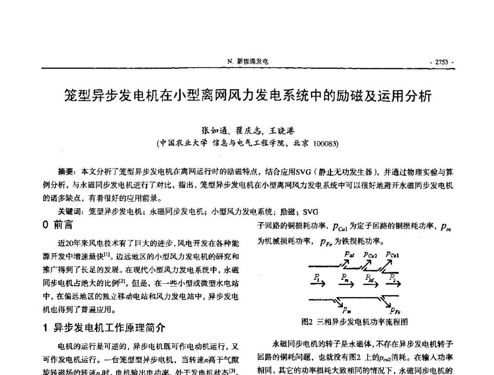 笼型异步发电机在小型离网风力发电系统中的励磁及运用分析 - 中国高等学校电力系统及其自动化专业第二十四届学术年会