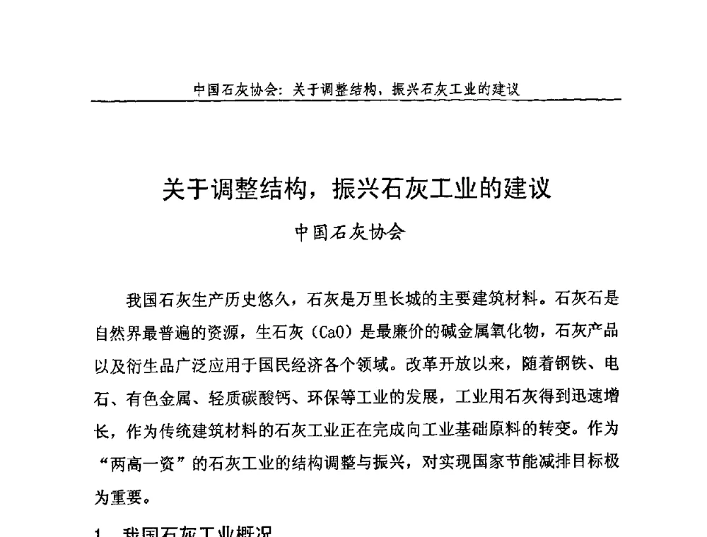 关于调整结构_振兴石灰工业的建议 - 2009年中国石灰工业技术交流与合作大会