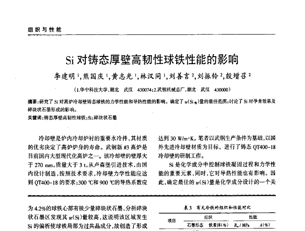 Si对铸态厚壁高韧性球铁性能的影响 - 2009年大型铸铁件铸造生产技术研讨会
