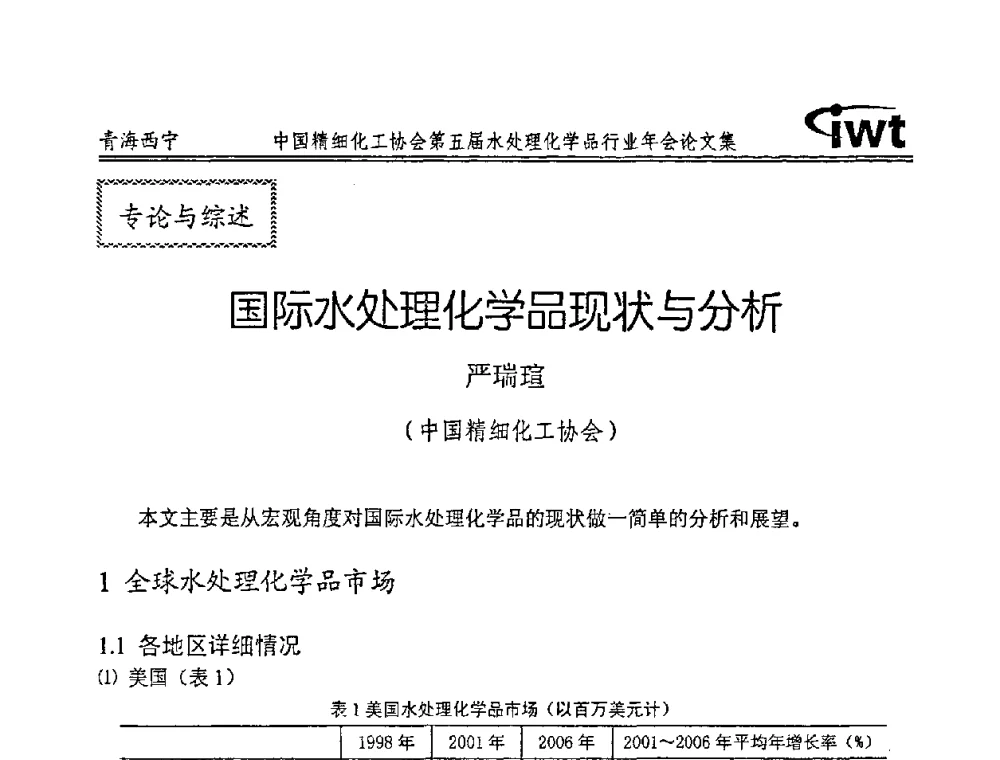 国际水处理化学品现状与分析 - 中国精细化工协会第五届水处理化学品行业年会