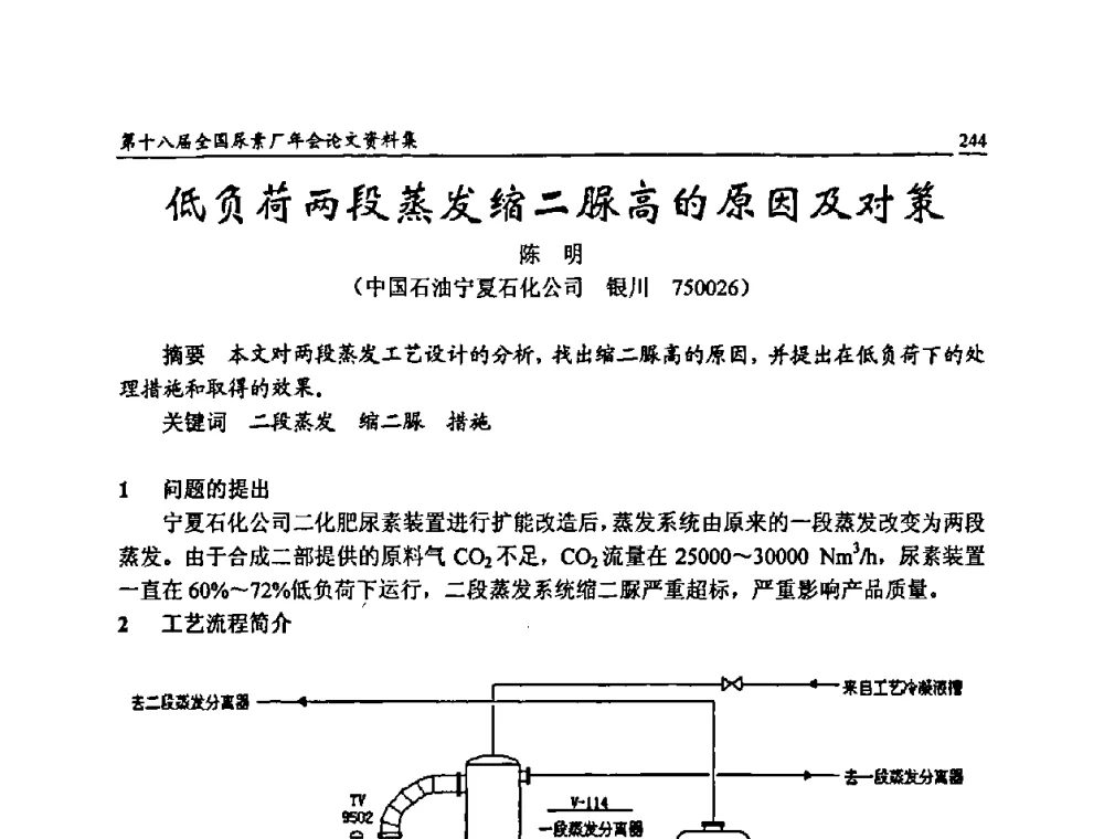 低负荷两段蒸发缩二脲高的原因及对策 - 第十八届全国尿素厂年会