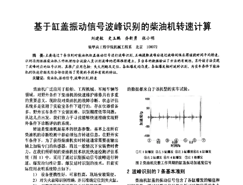 基于缸盖振动信号波峰识别的柴油机转速计算 - 第十六届全国大功率柴油机学术年会