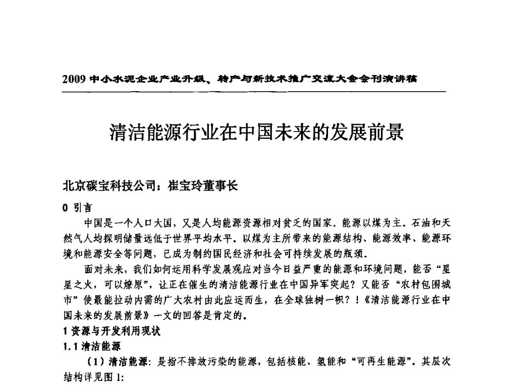 清洁能源行业在中国未来的发展前景 - 2009中小水泥企业升级转产与新技术交流会