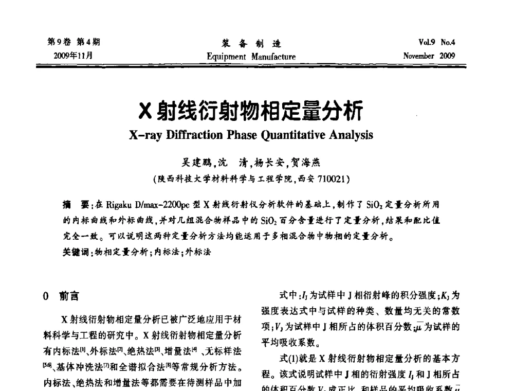 X射线衍射物相定量分析 - 陕西省机械工程学会第九次代表大会